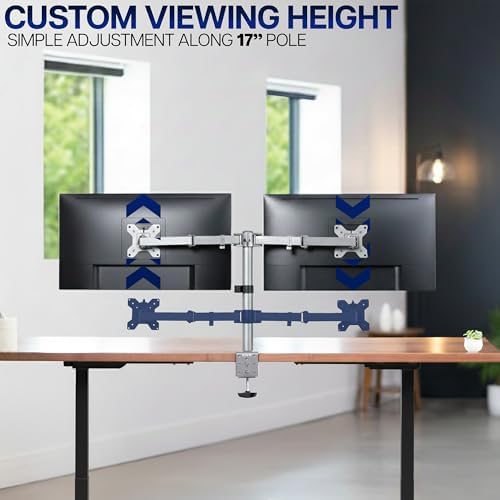 VIVO Dual Monitor Desk Mount, Heavy Duty Fully Adjustable Steel Stand, Holds 2 Computer Screens up to 30 inches and Max 22lbs Each, Gray Color, STAND-V002-GY - Image 5