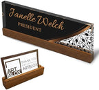 Artblox Personalized Office Desk Name Plate and Business Card Holder | Clear Acrylic Glass with Teak Wood Stand | Profesional Design Customized with Your Name and Credentials Office Desk Decor by Artblox