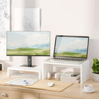 TEAMIX 2-Pack White Monitor & Laptop Stand Riser, High-Low Dual Monitor Set - Image 2
