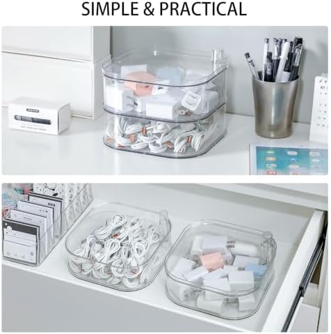 Large Cord Organizer Box with Lid, Clear, 2-Tiers, Rotating - Image 4