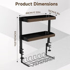 Clamp on Desk Shelf,17'' 2 Tier Office Desk Shelves Organizer with Under-Desk Hidden Storage Basket,Wood Desktop Supplies Storage Rack for Home Workspace, Study Rooms,Gaming Devices (Black) - Image 2
