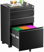 Superday Black File Cabinet 3 Drawer, Fully Assemble Metal Rolling Vertical Filing Cabinet with Wheels, Small Under Desk File Cabinets for Home Office by SuperdayMetalFurniture