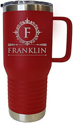 The Wedding Party Store Custom Personalized 20 oz Stainless Steel Powder Coated Vacuum Insulated Double Walled Travel Tumbler Coffee Mug with Handle and Lid (Red) by The+Wedding+Party+Store