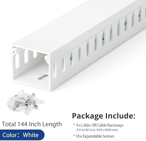1.4"H x 1.6"W Cable Raceway, 12ft Under Desk Wire Management Channel, White - Image 4