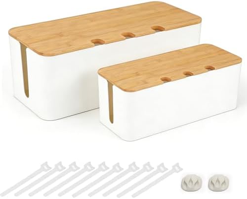 2 PCS Large Cable Management Box – Wooden Style Cord Organizer and Cover by ZGHFNBFAD