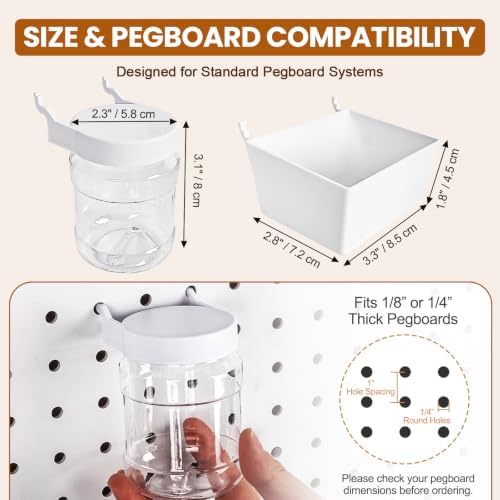 20PCS Pegboard Organizer Accessories, 10 Clear PET Jars with Lids & 10 Open ABS Bins, Fits 1/8” & 1/4” Pegboards, Wall Organizer Set for Garage, Workshop, Craft Room, Office & Home - Image 6