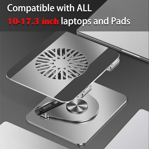360° Rotating Adjustable Laptop Stand with Cooling Fan, Foldable Dual-Bar Support Height Tilt Angle Cooling Laptop Stand for Desk Pad Laptop Riser Heat Dissipation Stand Fit 10-17.3" Device - Image 4
