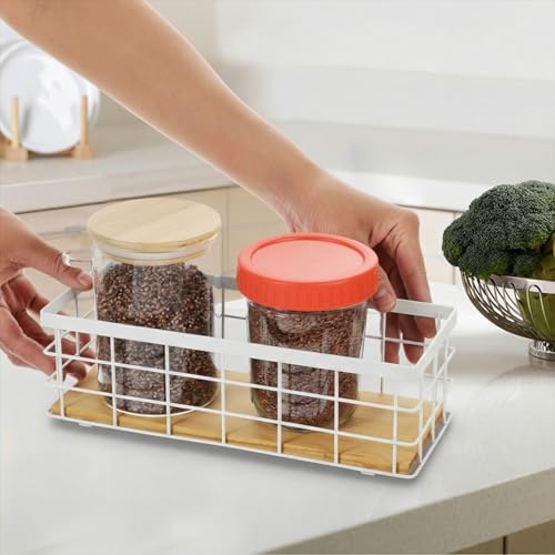 Set of 2 Small Wire Baskets, Narrow White Metal Storage Bins for Bathroom Counter & Kitchen, Farmhouse Rustic Organizer Trays for Pantry, Office, RV, Countertop Decoration (White) - Image 3