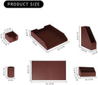 Office Supplies PU Leather 6-Piece Desk Organizer with Writing Pad, Letter Tray, File Folder Sorter, Pen Cup, Note Holder, Business Card Holder - Brown - Image 4