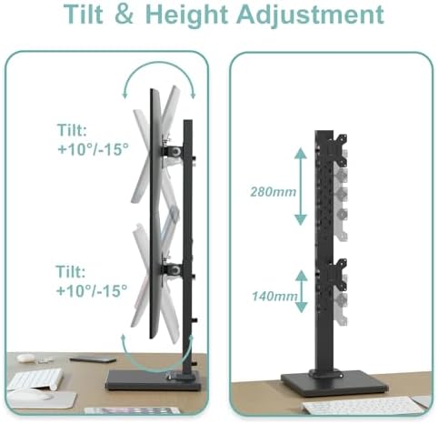 Suptek Dual Monitor Stand Vertical Stack Free-Standing Riser - Image 3