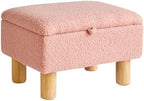 Aibiju Teddy Velvet Small Ottoman Foot Rest, Foot Stools with Storage Small, Upholstered Rectangle Wood Ottoman with Safety Hinge Flip Top, Bed Stool for Bedroom Dorm Teddy Pink YD-JD136P by Aibijusolidwoodfurniture