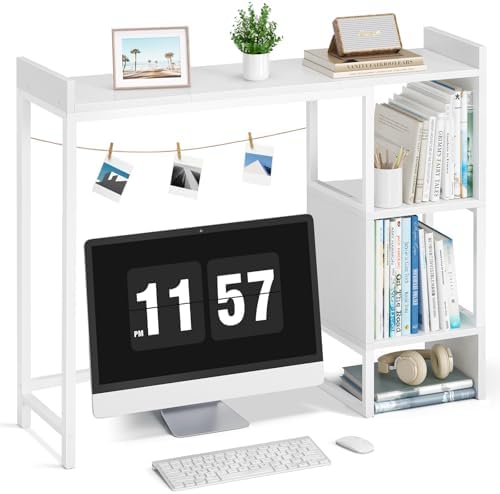 White 37" Desk Hutch for Table Top, Dorm Desk Bookshelf with Side Baffles, Desktop Organizer Shelf for Office & College, Monitor Riser Stand by Unknown