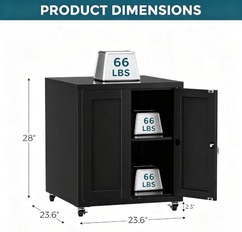 Large Printer Stand with Storage and Lock, 3D Heavy-Duty Printer Cabinet, Printer Table for Home Office with Doors and Adjustable Shelves, for Office Copier and Fax Machine, Black - Image 4