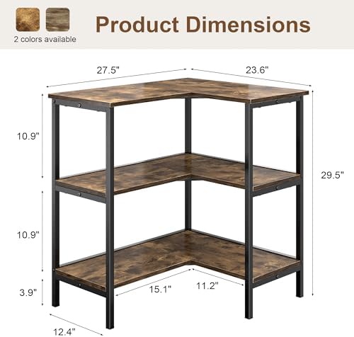 VECELO Corner Cabinet Table with 3 Tier Open Shelf, Multipurpose Display Organizer Storage Stand for Small Space Home Office Kitchen, Brown - Image 2