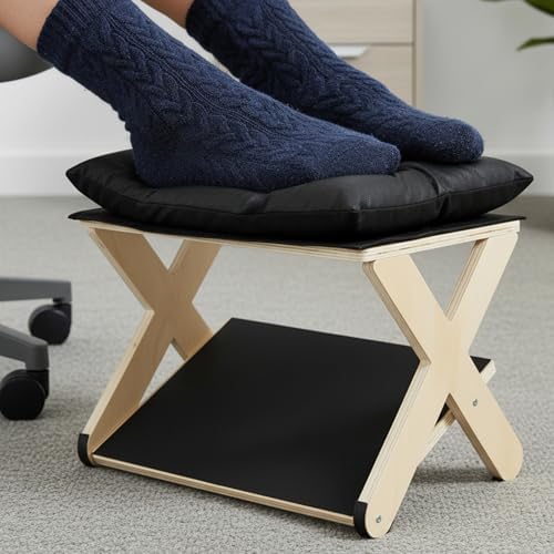 Foot Rest for Under Desk at Work, Non-Slip Wooden Under Desk Footrest, Ergonomic Foot Stools for Office Home (Black, OneSize) - Image 3