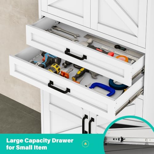 SISESOL White Metal Storage Cabinet with Wheels and Drawers,Rolling Garage Storage Cabinet with Doors and Adjustable Shelves,73" Mobile Tall Large Metal Tool Cabinets for Home,Office,Garage - Image 4