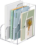 SANRUI Clear Vertical Magazine File Holder, Acrylic Desk Organizer and Storage Bins Holding for Magazines Binders, Notebooks, Envelopes A4 Folder Binder Holders Sorter, 3 Compartments by SANRUI