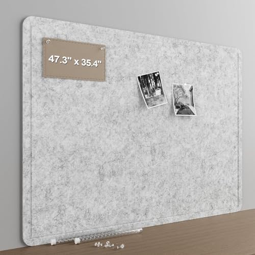 Felt Bulletin Board for Wall 48" x 36" Unfolded Size, Large Frameless Felt Pin Board, Soft Cork Board Alternative for Office, Home Planning, Notes, Photos & Wall Decor, Foldable Shipping, Easy Install by CreateYourIdealSpace