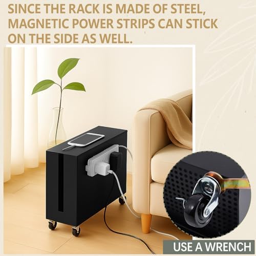 Briwooody Extra Large Metal Cable Management Box with Caster Wheels, Black - Image 4