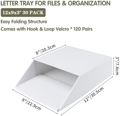 EXYGLO 30 Pack Stackable Cardboard Desk Organizer Trays, Desktop Letter Tray for Document File Mail Storage, White, 12x9x3 Inch - Image 2