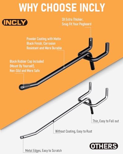 INCLY 120 Pack 2/4/6 Inch Black Pegboard Hooks, 1/4" Heavy Duty - Image 3