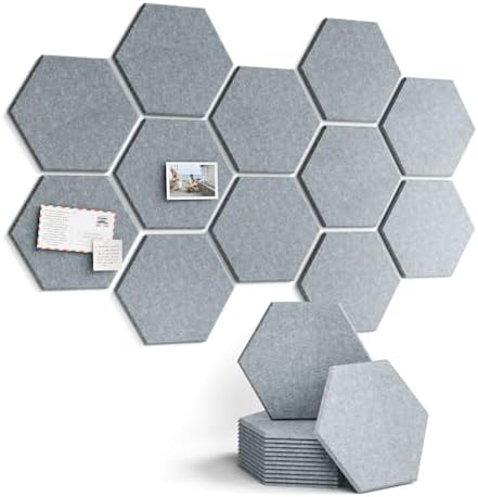 Fluxynara 12-Pack Hexagon Felt Bulletin Board Tiles, Blue Gray by FLUXYNARA