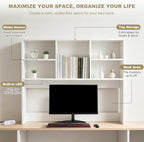Desktop Bookshelf Organizer for College Dorm, Desk Hutch with LED Light Strip, White - Image 7
