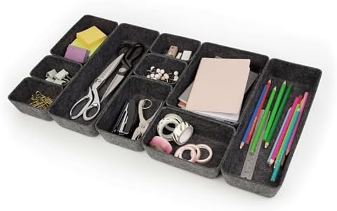 Three by Three Seattle Recycled Felt Storage Bins Set of 10 (Charcoal) - Image 6