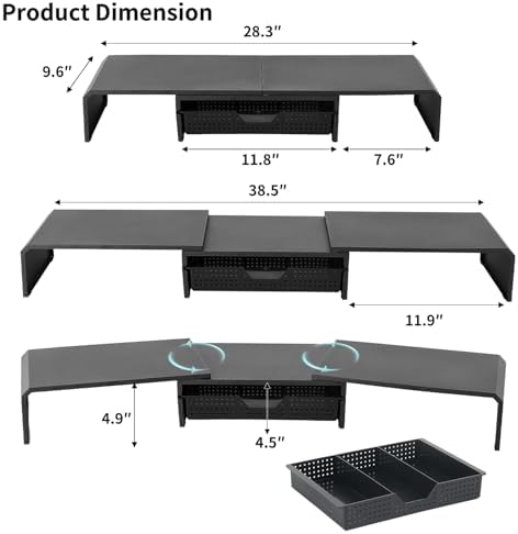 LEKETREE Dual Monitor Stand Riser with Drawer, Computer Stand for Desk, Workspace Desktop Stand, Desk Organizer for Computer, Laptop, TV and More (Black) - Image 7