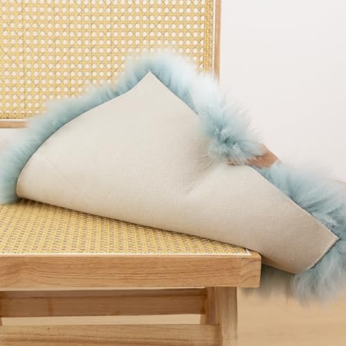 LLB Sheepskin Chair Cushion Non-Slip Back Square Genuine Fur Chair Cover Silky Natural Wool Seat Cushion Pad Soft Area Rugs Carpet for Home Office Restaurant Chair 18x18 Inch (Pack of 1), Milky Mint - Image 6