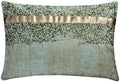 The HomeCentric Decorative Blue Pack of 2, 12"x22" (30x55 cm) Lumbar Pillow Cover, Jacquard Beaded & Foil & Faux Leather Oblong Pillow, Abstract Pattern Modern Style - Halycon Silver by TheHomeCentric