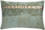 The HomeCentric Decorative Blue Pack of 2, 12"x26" (30x65 cm) Lumbar Pillow Cover, Jacquard Beaded & Foil & Faux Leather Oblong Pillow, Abstract Pattern Modern Style - Halycon Silver by TheHomeCentric