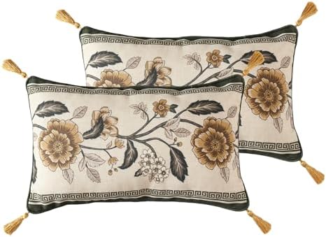 ISAENNE Vintage Linen Rectangle Throw Pillow Cover,Set of 2,20"x12"-Murad C by Isaennehomedecoration