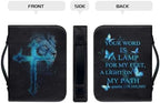 Blue Cross Lion Print Women's Bible Cover PU Leather Waterproof Bible Carrying Case for Church Zippered Large Capacity Book Protector with Top Handle Gifts for Christians - Image 3