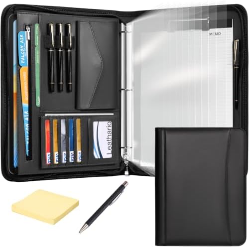 Leathario Portfolio Binder, Padfolio Organizer, 3 Ring Binder with Zipper by Leathario