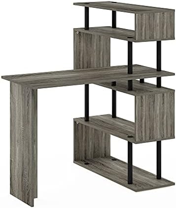 Furinno Classic Desk, 40" Wide L-Shape Gaming Desk, Computer Desk, Writing Desk with 5-Tier S-Shaped Side Shelves for Home Office, Study Room, Dorm, Bedroom, French Oak - Image 6
