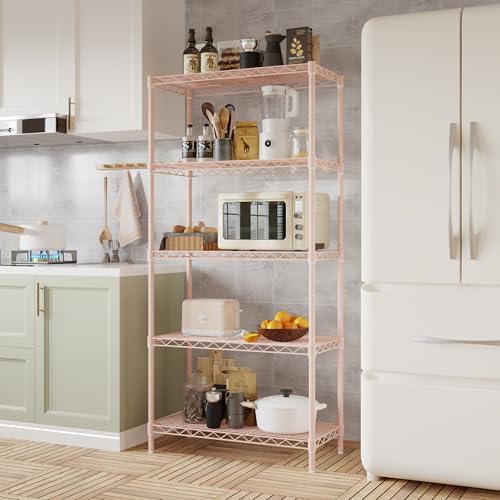 5 Tier Storage Racks Shelving, Heavy Steel Pantry Shelves, Adjustable Wire Shelving Rack, Suitable for Garage, Kitchen, Bathroom, Office, 29" W x 13.4" D x 59" H, Pink - Image 6