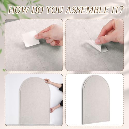 MotiMind Arched Felt Bulletin Board 35" x 24" Felt Wall Panels Large Arch Pin Cork Board No Drill Frameless Wall Tiles with 20 Gold Pins for Back to School Office Photo Display Home Decor(Beige) - Image 3