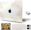 MEEgoodo for M5/M4/M3/M2 MacBook Air 15 inch Case 2026 2025 2024 2023, Case Fit Model (A3448/A3241/A3114/A2941) for MacBook Air 15.3 inch, Drawn Golden Floral by MEEgoodo