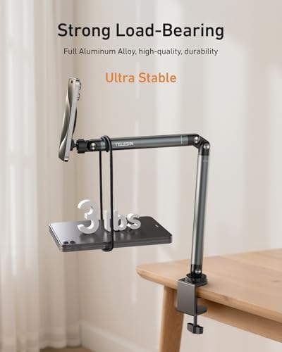 TELESIN Magnetic Phone Holder for Desk and Bed - Strong Magnetic - Tablet Stand Holder with Long Arm - 360° Freely Adjustable Rotation Base - Upgraded Silicone Clamp for iPhone, Android & IPad Series - Image 6