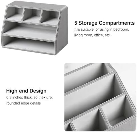 PU Leather Desk Organizer, Remote Control Holder, Grey - Image 5