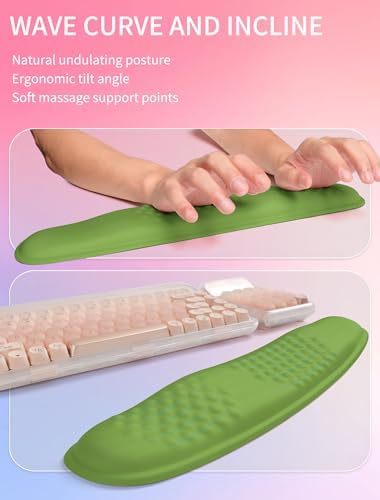 Hokafenle 2in1 Combination, Wave Keyboard Wrist Rest and Ergonomic Curvature Mouse Pad Wrist Support for Relieve Wrist Pain, Filled with Soft Cushion Memory Foam, Dill Green - Image 2