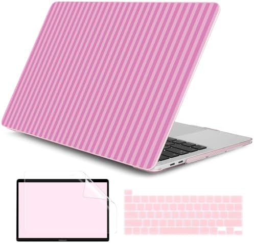 DONGKE Case for MacBook Pro 13 Inch (2026-2020 Models A2338 M2 M1/A2251/A2289), Pink Stripes Hard Shell Case with Keyboard Protector, Compatible with Retina Display and Touch Bar by DONGKE