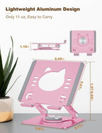 Aoviho Rotating Tablet Stand for Desk - [Adjustable] Drawing Stand for iPad, Portable Aluminum Desktop Holder, Compatible with 4.7–12.9 inch Devices (Pink) - Image 3