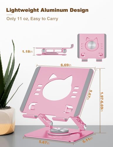 Aoviho Rotating Tablet Stand for Desk - [Adjustable] Drawing Stand for iPad, Portable Aluminum Desktop Holder, Compatible with 4.7–12.9 inch Devices (Pink) - Image 3