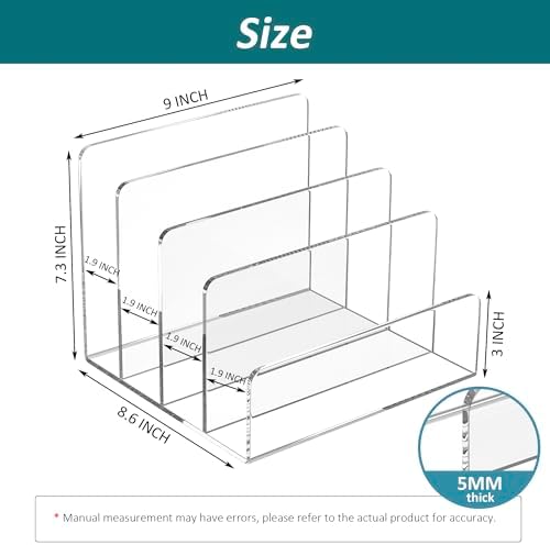 Sezanrpt Acrylic File Holder 4 Compartment, Clear Desk File Organizer, Acrylic Organizer for Books, Phone, Ipad, Envelope, Notebook, Calculator - Image 2