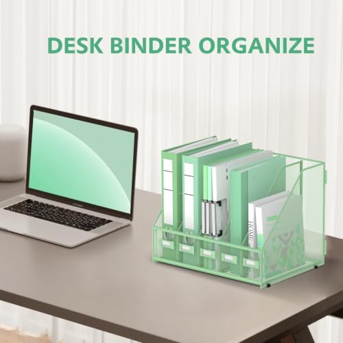 5 Vertical Compartments Magazine Holder, Metal Binder Organizer, Mint Green - Image 6