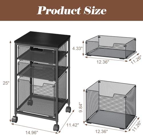 Sbanmao Rolling File Cart with 3 Drawers, Filing Cabinet, Hanging Folder Holder Organizer with Wheels, Under Desk Storage Utility Cart, File Cabinet Printer Stand for Home Office, Black - Image 2