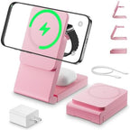 3-in-1 Charging Station for Apple Devices, Foldable Magnetic Wireless Charger Stand, Fast Charger Station for iPhone17/16/15/14/13/12 Pro Max/ AirPods2/3/4 and IWatch Ultra Series(Pink) by ANYLINCON