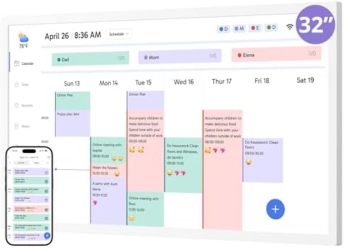 Digital Calendar 32 Inch Touch Screen, Electronic Wall & Desk Calendar Chore Chart for Monthly/Weekly Family Planner and Rewards, 1080P Interactive Display Smart Calendar for Home Organization - White by DragonTouch